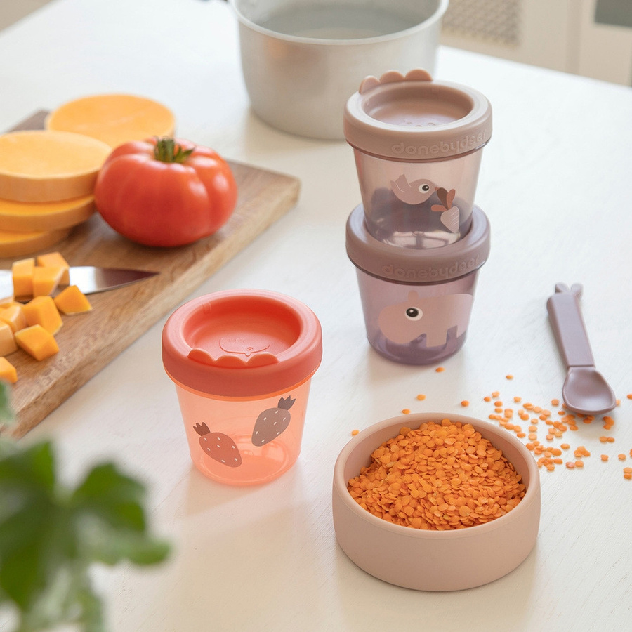 Done by Deer Baby Snackbox Ozzo 3er-Set Rosa, stapelbar und auslaufsicher - Bild 2