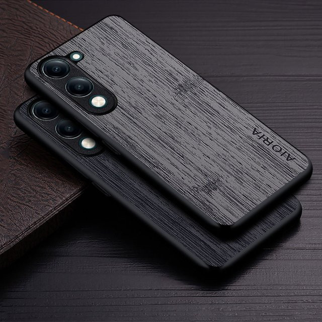 Luxus Handyhülle im Bambus-Holzmuster aus Leder für Vivo Y04 4G und Vivo Y29S 5G in Braun oder Schwarz - Bild 1