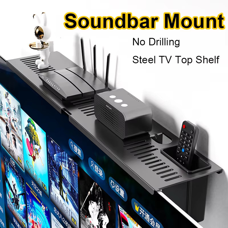 BEISHI Soundbar-TV-Halterung aus Stahl in Schwarz, universelle Bohrfreie TV-Oberablage für Soundbars bis zu 15 Pfund - Bild 2