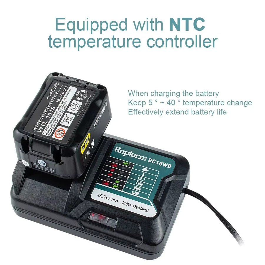 Makita DC10WD Li-Ion Akku Schnellladegerät für 10,8 V und 12 V Werkzeuge mit LED-Anzeige, 40 W und 3 A - Bild 3