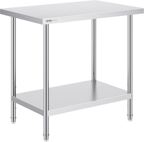 VEVOR Zubereitungstisch aus Edelstahl in Silber, höhenverstellbarer Metall-Arbeitstisch mit 300 kg Tragkraft, B/T/H: 61,0 x 91,4 x 86,0 cm - Bild 1