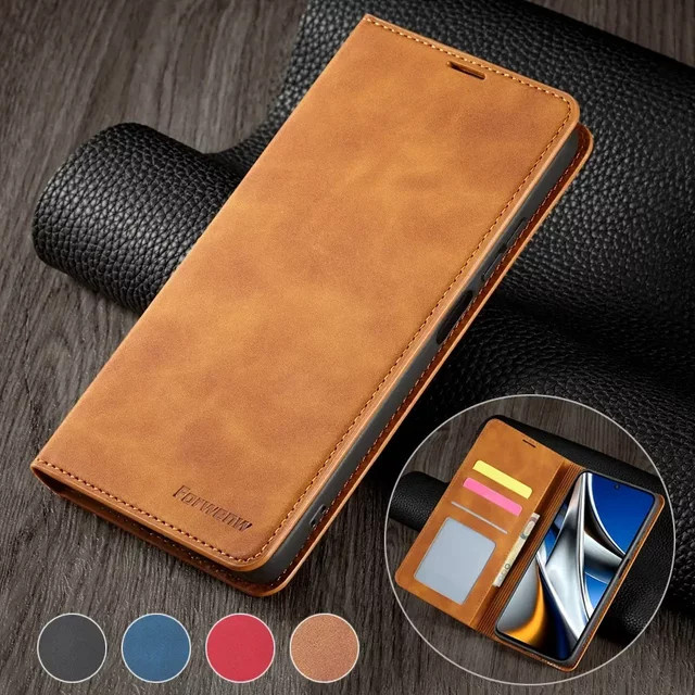 UltraSlim Magnetische Flip Ledertasche für Xiaomi Poco X5 X4 X3 M4 M5 Pro 13 12T 11T 11 10T Lite in Schwarz oder Braun - Bild 1