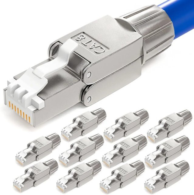 hb-digital 12er Set Netzwerkstecker CAT 8 RJ45 LSA STP mit vergoldeten Kontakten in Silber - Bild 1
