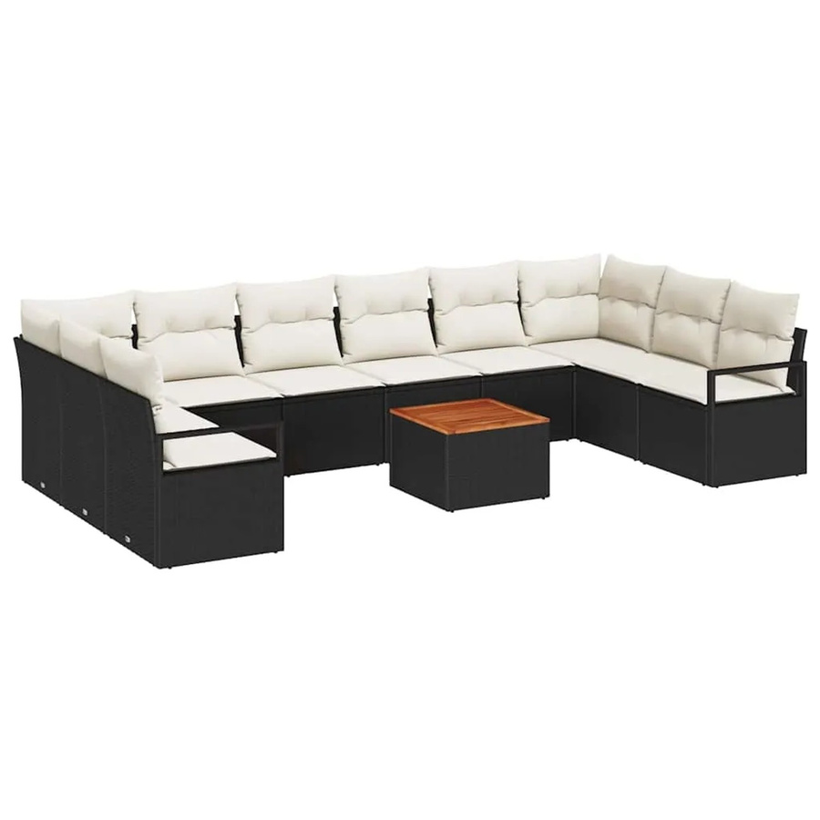 vidaXL Garten-Sofa-Set aus Poly Rattan in Schwarz mit Kissen und Tisch, 11-teiliges Lounge-Set in U-Form mit Metallgestell - Bild 2