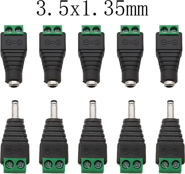 10 Stück DC 12 V Netzstecker Adapter Set mit männlichen und weiblichen Buchsen, 3,5 x 1,35 mm, Schraubklemmen-Anschluss für LED-Streifen und DIY-Projekte, Schwarz, Marke LOCHEUK - Bild 1