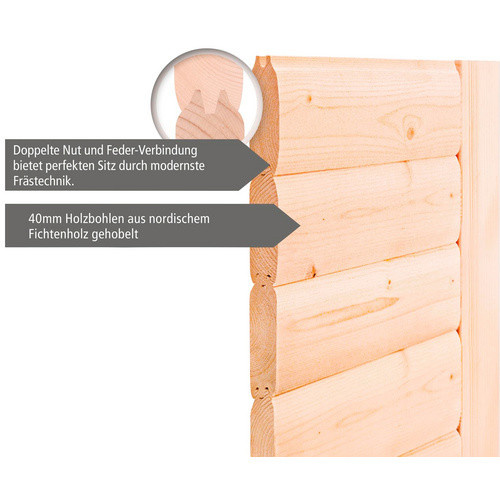 Karibu Sauna Kunda aus Fichtenholz in Beige inklusive 9 kW Saunaofen mit integrierter Steuerung für 4 Personen, B/T/H: 236 x 184 x 209 cm - Bild 2