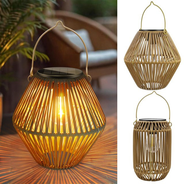AMARYLLIS Solar Rattan-Laterne in Braun für Garten und Terrasse, Wasserdichte Boho-Hängelampe mit Warmweißem Licht - Bild 1