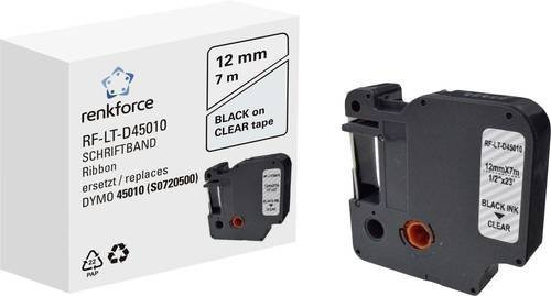 Renkforce Beschriftungsband kompatibel mit DYMO D1, Breite: 12 mm, Länge: 7 m, Farbe: Transparent, Schriftfarbe: Schwarz - Bild 1