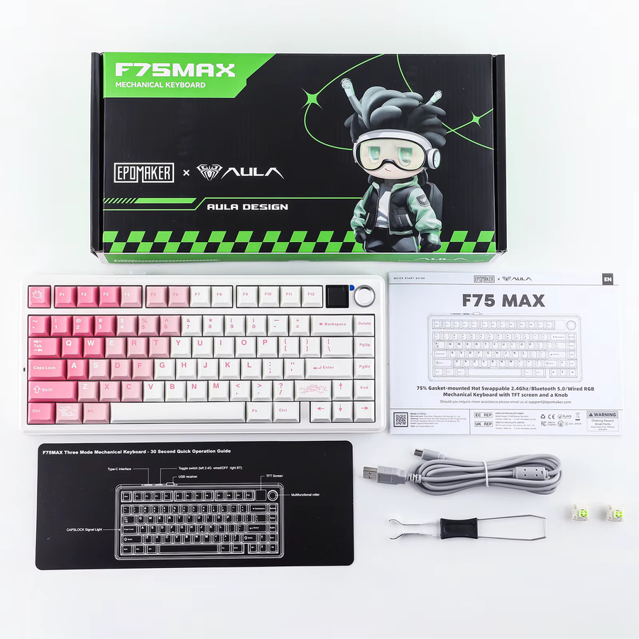 EPOMAKER X AULA F75 MAX Mechanische Gaming-Tastatur 75% ANSI US Layout Tri-Mode Kabellos mit Metallknopf und TFT-Bildschirm in Pink und Weiß - Bild 4
