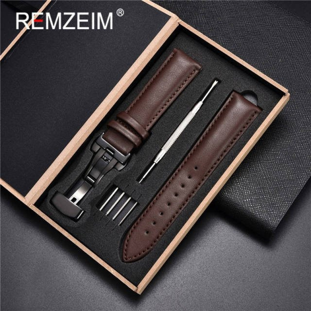 Uhrenarmband Echtleder, Kalbsleder, Schwarz, Herren - Bild 1