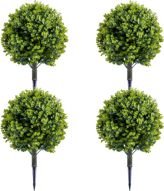 HiMISS künstliche Topiary-Kugelbäume aus Eukalyptus und Zeder in Grün mit Erdspießen - Bild 1