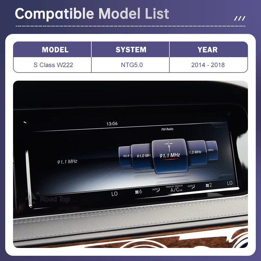 Road Top Kabelloses CarPlay und Android Auto Interface für Mercedes Benz Klasse W222 2012-2016 NTG 2014 mit Mirror Link, Airplay und USB-Anschluss, Schwarz - Bild 2