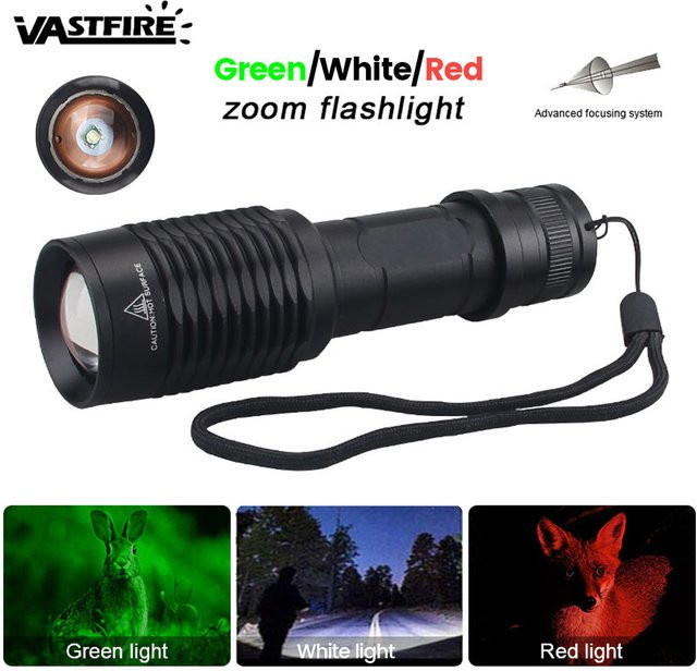 VASTFIRE LED Taktische Jagdtaschenlampe mit RGB-Funktion Weiß Rot Grün Schwarz, USB aufladbar und wasserdicht - Bild 1