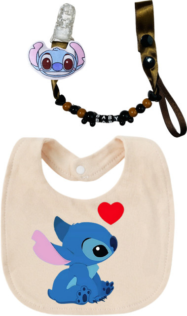 Disney Baby-Lätzchen-Set mit Cartoon-Motiv und Schnullerkette in Gold - Bild 1