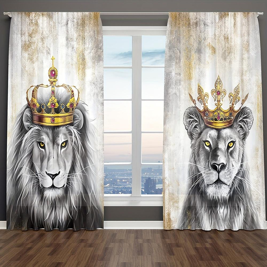 Yiran Furniture 3D Löwen und Tiger Vorhänge für Kinder, 2er Set, Mehrfarbig, B: 50 cm, H: 130 cm - Bild 1