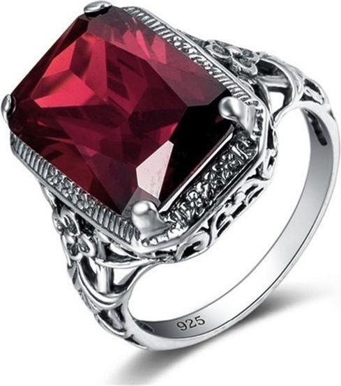 POMOiii Verlobungsring 925 Silber, Rubin, Damen, Vintage - Bild 1