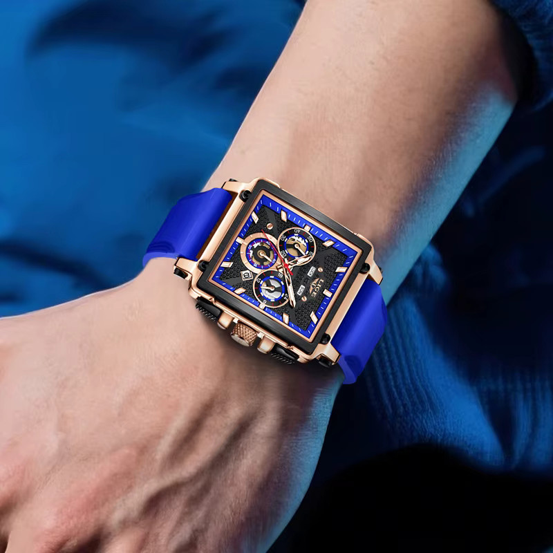 LIGE Armbanduhr Chronograph, Quarz, Eckig, Schwarz, Silikon, Herren - Bild 5