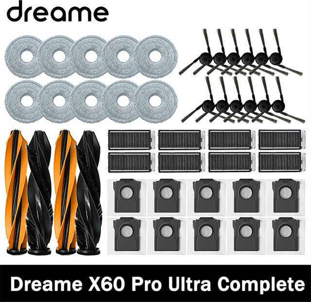 Dreame X60 Pro Ultra Ersatzteil-Set mit Hauptbürste, Seitenbürste, Wischmopp, Hepa-Filter und Staubbeuteln aus Kunststoff - Bild 1