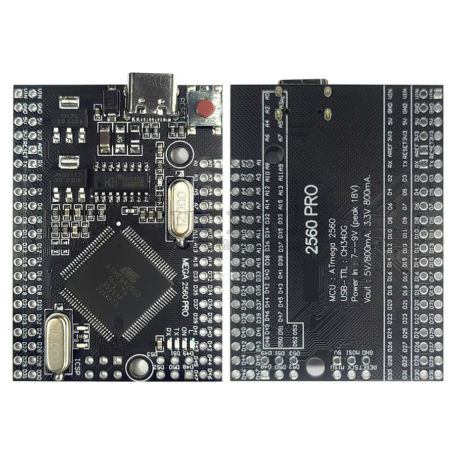 Mega2560 Pro Entwicklungsboard ATmega2560 16AU mit USB CH340G Type-C, Schwarz, B: 38 mm, T: 55 mm - Bild 2