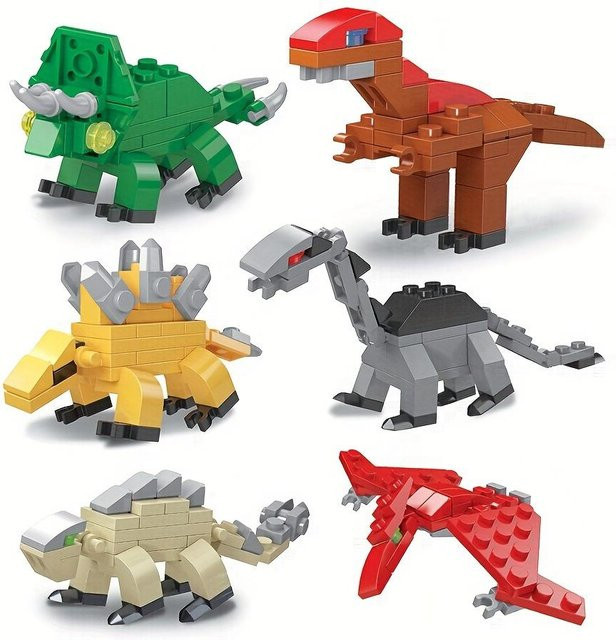 Binchi Keji Travel Dinosaurier-Ei Bausteine, 6-teiliges Set, Grau / Bunt / Mehrfarbig - Bild 1