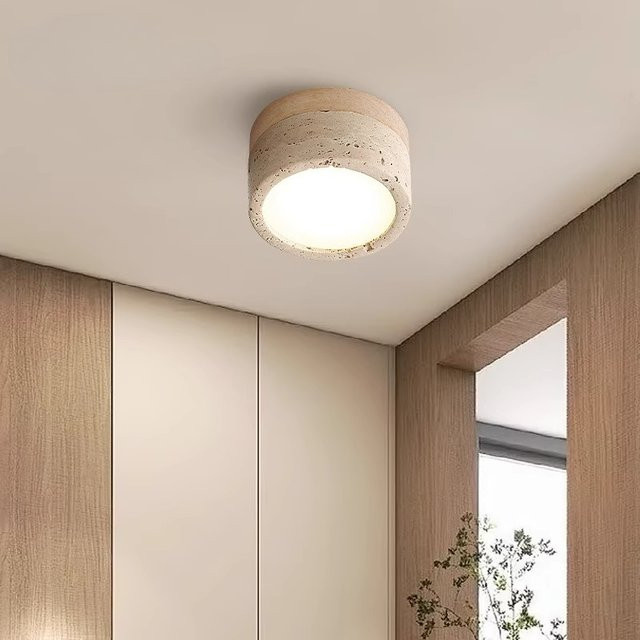 Lava Ball Wabi Sabi LED Deckenleuchte aus gelbem Travertin für Schlafzimmer und Flur - Bild 1