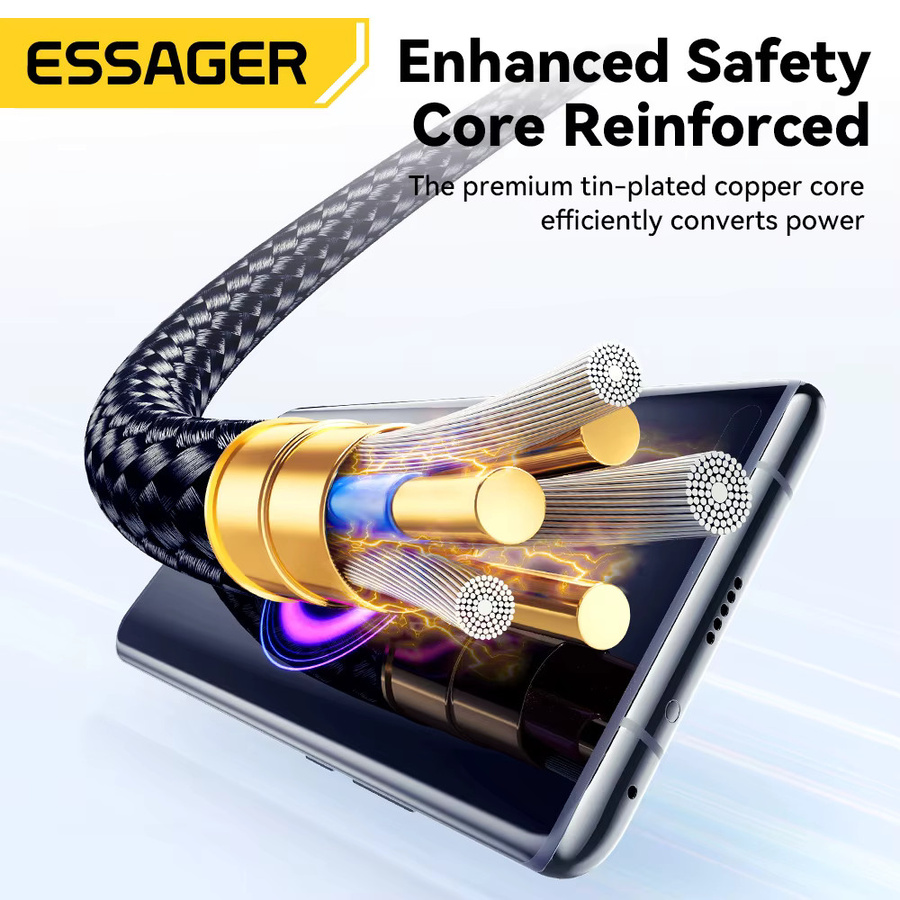 Essager 100 W USB A auf Typ C Schnellladekabel mit LED-Digitalanzeige in Schwarz für Xiaomi Samsung Huawei Realme - Bild 4