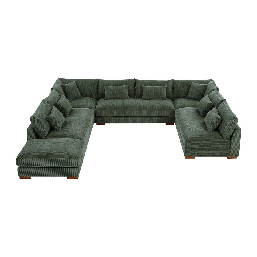 Vente-unique Sofa Sperone in Grün, L-Form mit Cord-Velours-Bezug, Breite: 375 cm, Tiefe: 102 cm - Bild 2