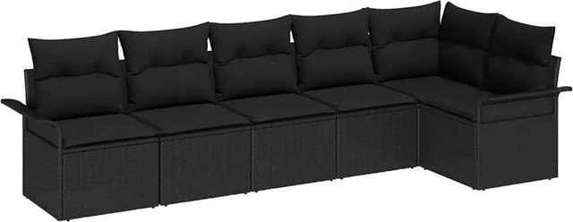 vidaXL 6-teiliges Garten-Sofa-Set aus Polyrattan in Schwarz mit Kissen und modernem Design - Bild 1