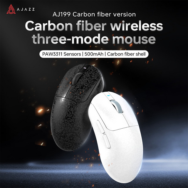 Ajazz AJ199 Gaming-Maus im Kohlefaser-Design mit Tri-Mode-Verbindung (2,4 GHz, Bluetooth 5.0, USB-C) und 3311-Sensor - Bild 1
