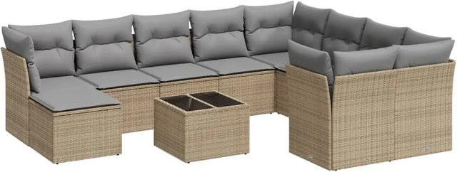 vidaXL 11-teilige Garten-Sofagarnitur in L-Form aus Polyrattan mit Kissen in Beige und Grau - Bild 1