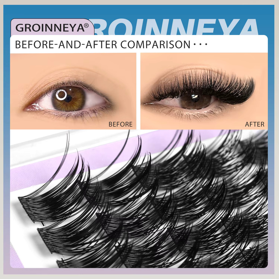 GROINNEYA Wimperncluster, Black, Natürlich, Unisex - Bild 4