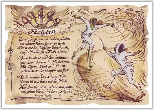 Tantum Graphic Sportbild Fechten auf Antikpapier, Wandposter im A4-Format, Mehrfarbig - Bild 1