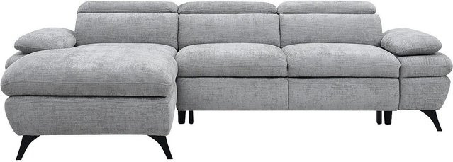 Vente-unique Schlafsofa Surdeli in Grau mit L-Form und Ausziehfunktion - Bild 1