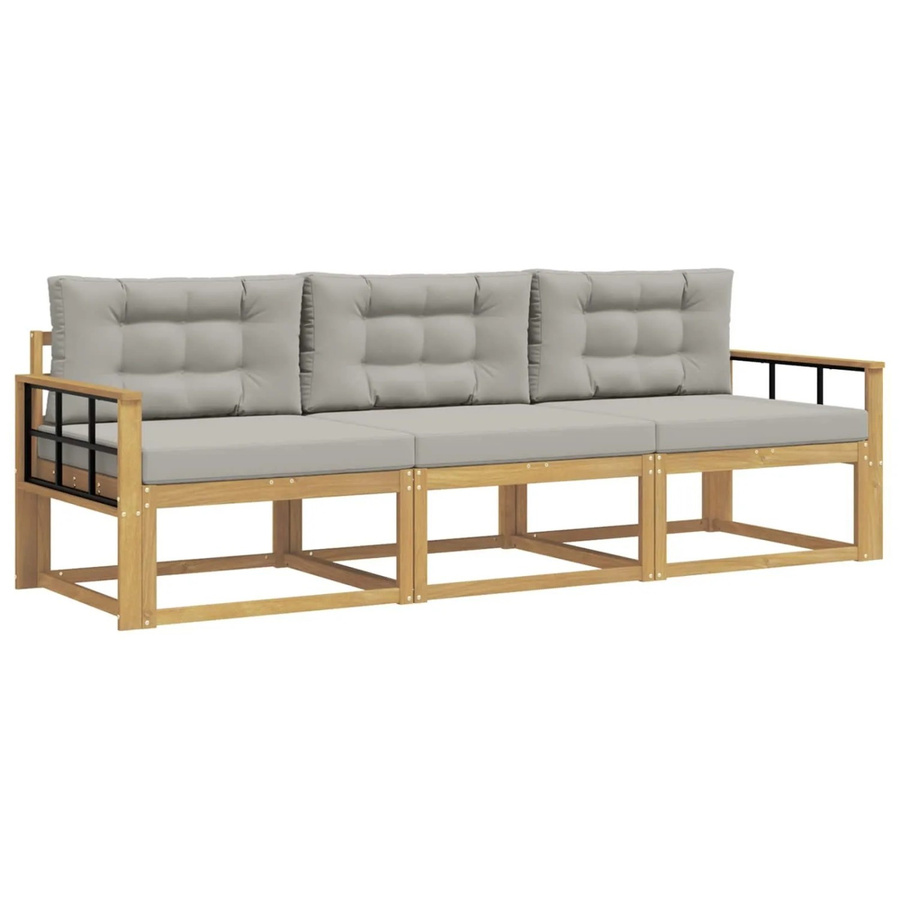 vidaXL Outdoor-Sofagarnitur aus Akazienholz mit Polstern in Weiß und Grau - Bild 2