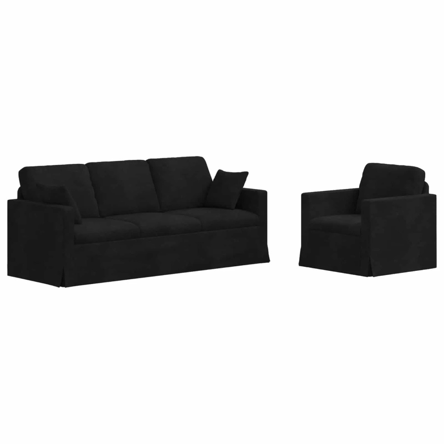 vidaXL Sofa 2-teilig in Schwarz aus Samt mit Metallrahmen, B/T/H: 198 x 78 x 80 cm - Bild 2