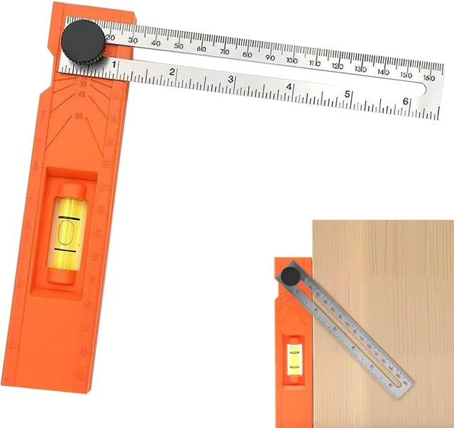 Präzisionsmarkierungslehre und Holzbearbeitungslineal mit 360 Grad drehbarem Kopf und rutschfestem Griff in Orange - Bild 1