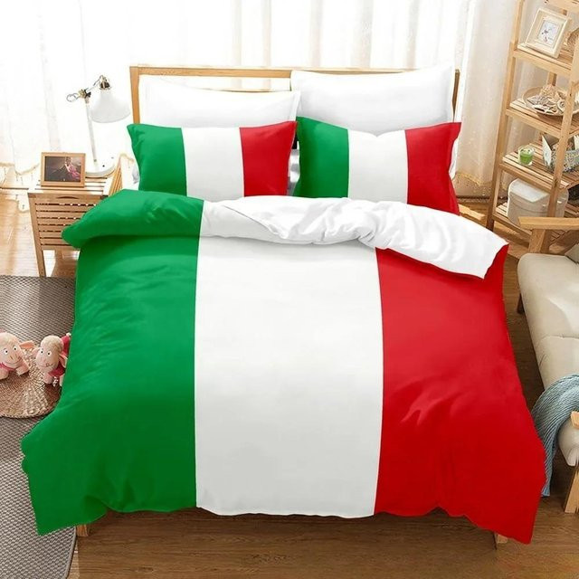 Bettwäsche-Set mit Italienischer Flagge im 3D-Druck von Binchi Outdoor Product, mehrfarbig, Material Mikrofaser Polyester, B/H: 180 x 210 cm - Bild 1