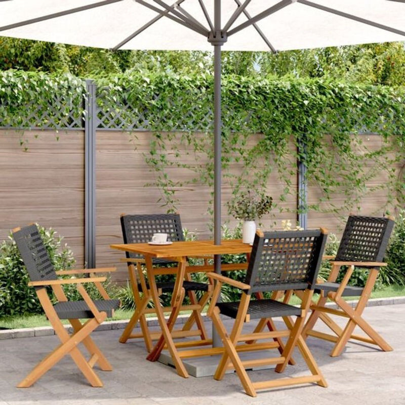 5-tlg. Garten-Essgruppe aus Poly-Rattan und Massivholz in Schwarz und Braun von vidaxl, B/H/T: 120 x 75 x 70 cm - Bild 1