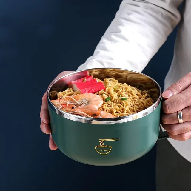 JUSTINLAU Ramen-Schüssel aus Edelstahl 304 mit Deckel, hitzebeständige Nudelschüssel für Instant-Nudeln und Herd, Geschirr in Blau oder Grün - Bild 1