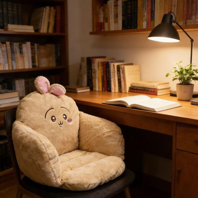 Chiikawa Plüsch-Sitzkissen Usagi und Hachiware in Beige, quadratisch und winterlich verdickt für Zuhause oder das Büro - Bild 1