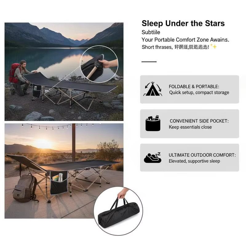 Faltbares Campingbett Schwarz Wetterfestes Feldbett mit Tragetasche für Outdoor Angeln und Garten B/T/H: 190 x 68 x 52 cm - Bild 4