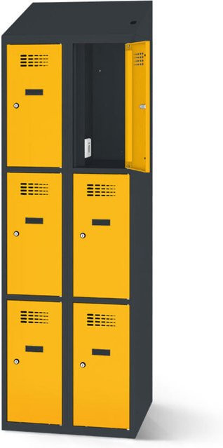 rotstahl Fächerschrank mit Ladefunktion und 6 Fächern in Gelb mit anthrazitgrauem Korpus, B: 60 cm, H: 200 cm - Bild 1