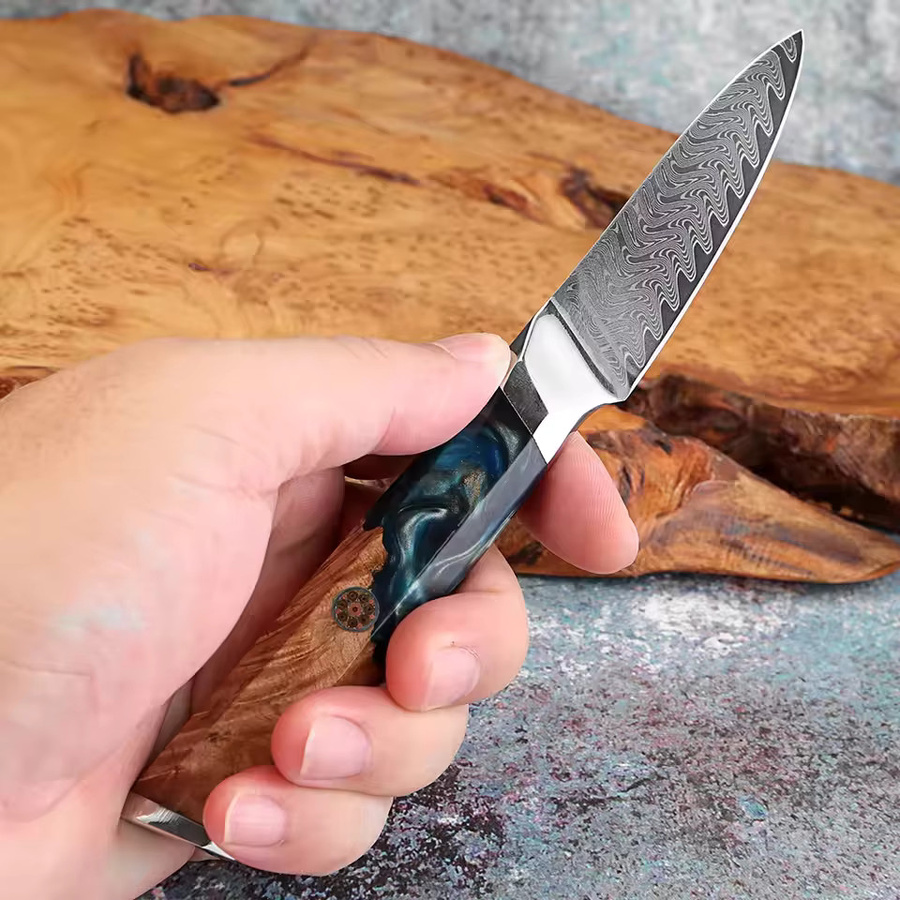 Xituo Damast-Schälmesser aus Damaststahl mit ergonomischem Holzgriff in Multicolour, 3,5 Zoll - Bild 4