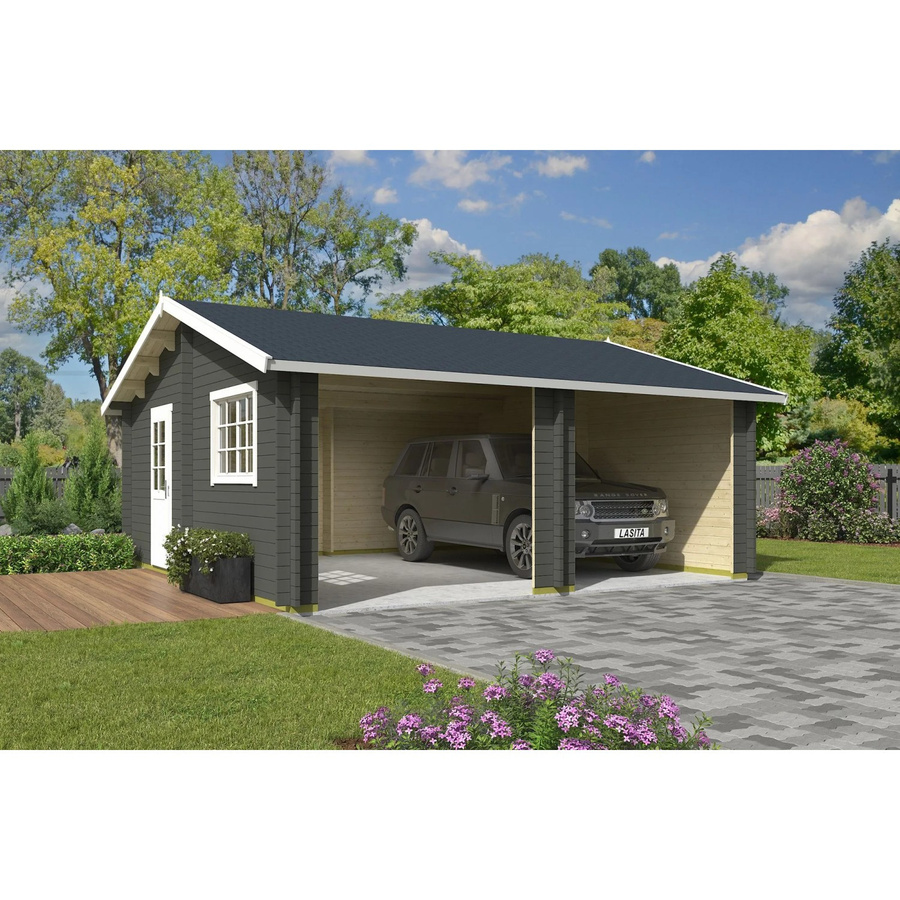 Lasita Maja Blockgarage Falkland ohne Tore in Grau-Grün, B/T: 628,6 x 635 cm - Bild 2