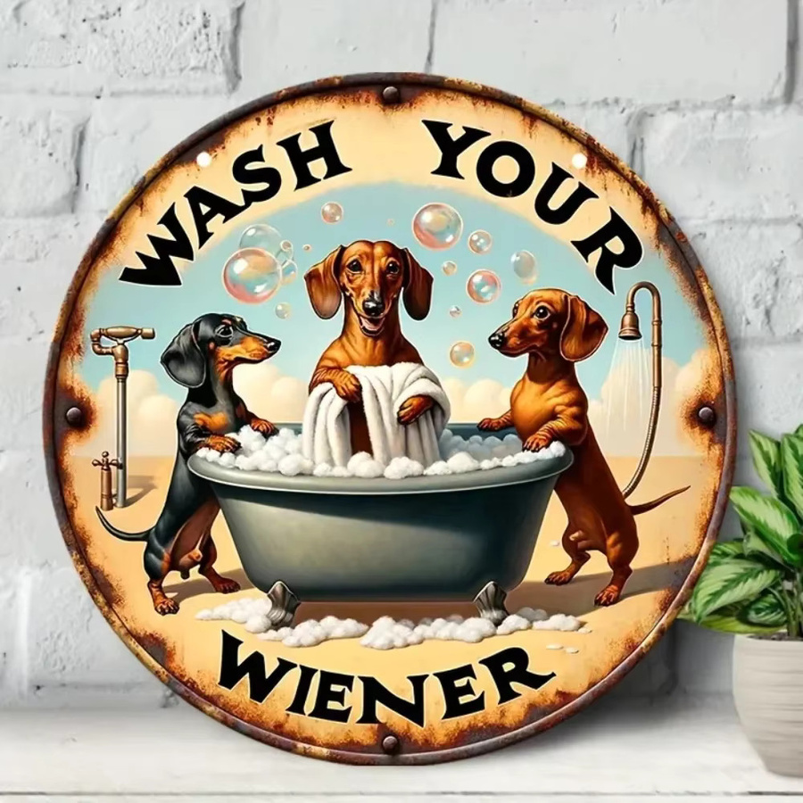VintagePupCharm Wash Your Wiener Dackel-Aluminiumschild im Vintage-Stil, rund, Mehrfarbig, Durchmesser: 20 cm - Bild 3