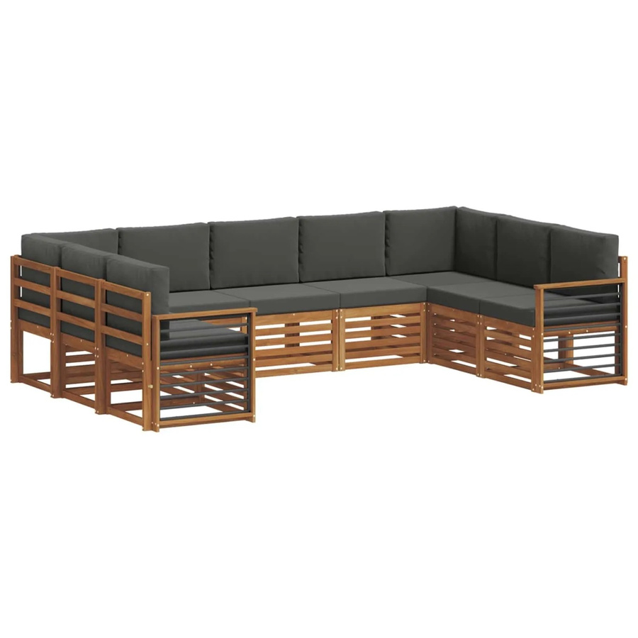 vidaXL Sofagarnitur 9-teilig in U-Form aus Massivholz Akazie, Farbe Natur und Anthrazit, mit Sitz- und Rückenkissen - Bild 2