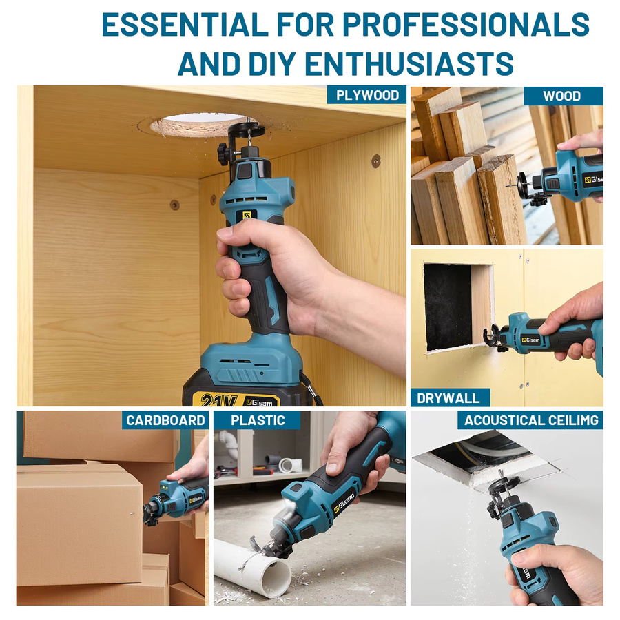 Gisam 3-Gang Bürstenloser Akku-Trockenbauschneider für Makita 18V Akku, kabellose Rotationssäge in Blau für Holz und Gipskarton - Bild 2