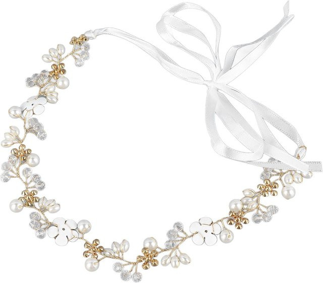 Neoglint Hochzeitsstirnband, Strass, Fauxperle, Blume, Blattförmiger Anhänger, Damen, white - Bild 1