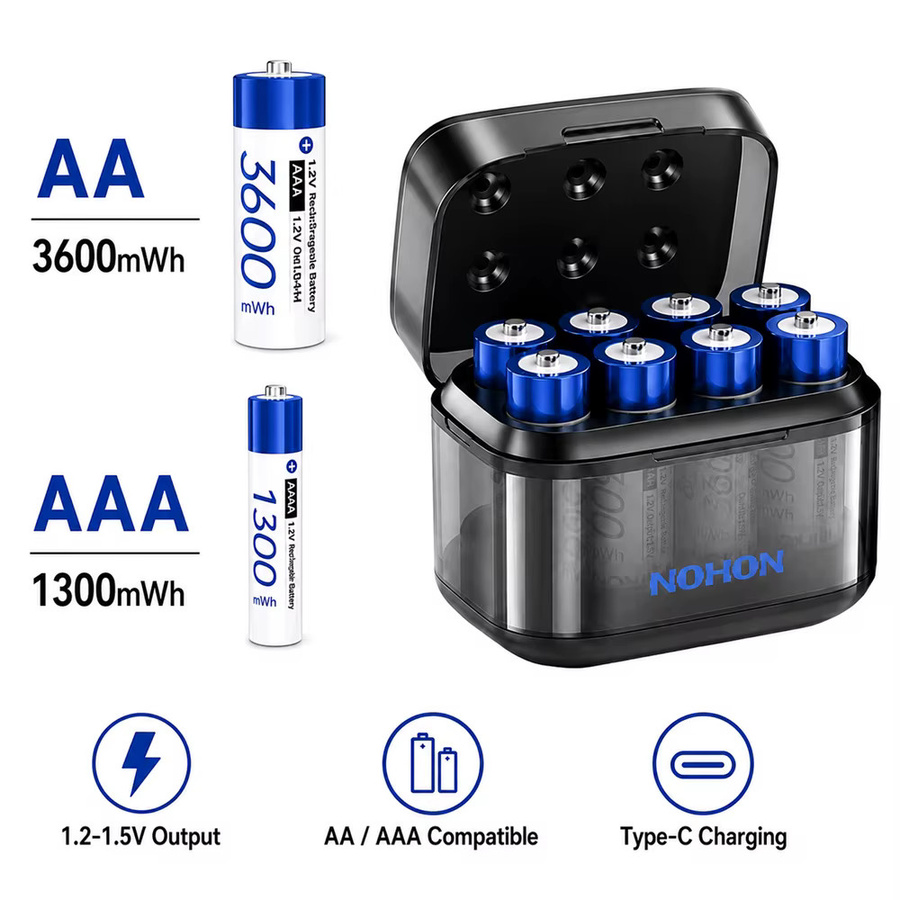 NOHON Akku-Set AA 3600 mWh und AAA 1300 mWh für Spielzeug, Spielekonsolen und Fernbedienungen - Bild 2