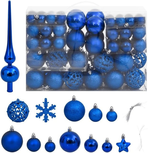 furnicato 111-teiliges Weihnachtskugel-Set in Blau mit Sternen und Schneeflocken aus Polystyrol - Bild 1